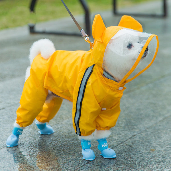 "Waterproof dog raincoat from Gentle Dog Store, designed for comfort and protection during rainy days. Perfect for all breeds."